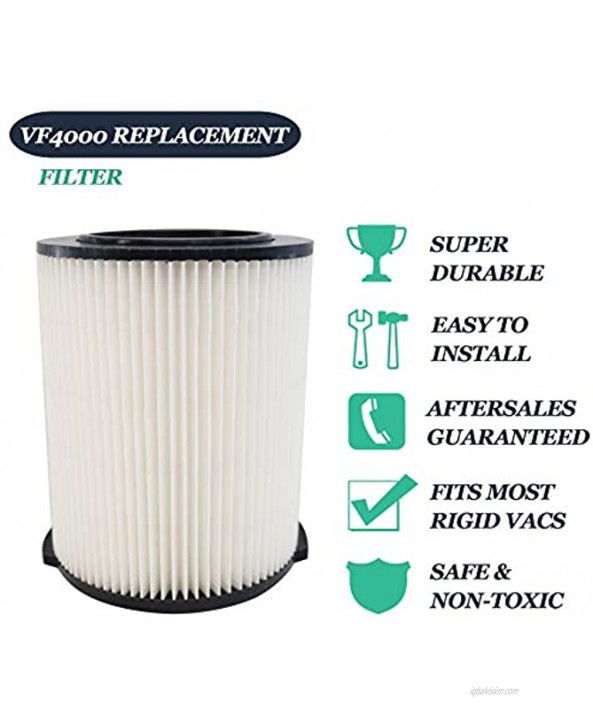 GIB cleaningtool VF4000 Replacement Filter for Ridgid 72947 Wet Dry Vac 5 to 20 Gallon Standard Wet Dry Vac Filter for 6-9 Gal Husky Craftsman 17816 Vacuum 2 Packs