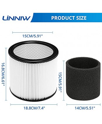 LINNIW Replacement Cartridge Filter Foam Sleeve Filter Compatible with Shop-Vac 90304 90350 90333 for Most Wet Dry Vacuum Cleaners 5 Gallon and up Compare to Part # 90304 90585 2
