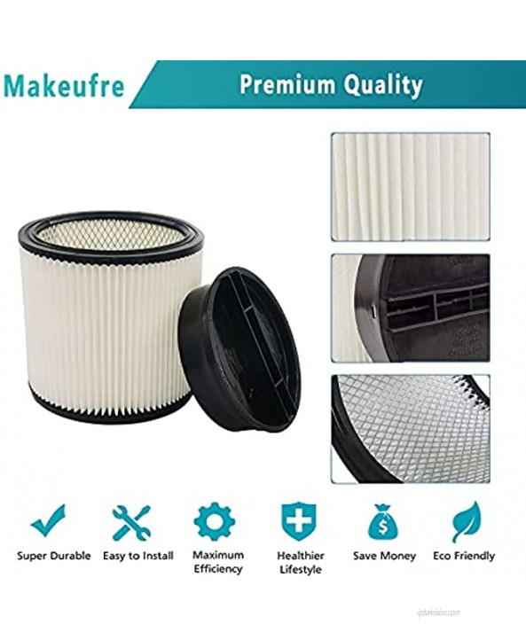 Makeufre 90304 Replacement Filter With Lid Compatible with Shop Vac 90304,90350 90333 Shop-Vac Type U 9030400 Type X 9035000 Type W 9034000 Filters 5 Gallon Up Wet Dry Vacuum Cleaners