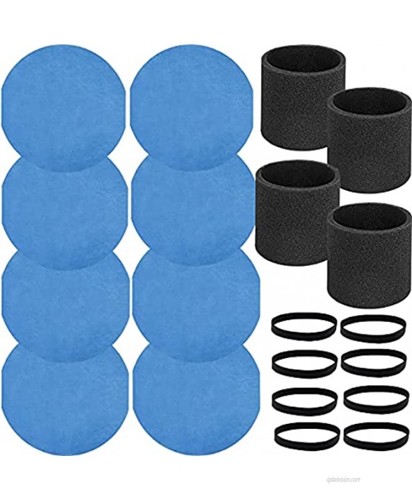 Mchillnet Shop Vac Foam Sleeve 90585 Filter and 8 VF2002 Reusable Dry Vac Filters for Most Shop Vac Vacuum Cleaners and 8 Retaining Band Part# 9010700 9013700 4 Pack