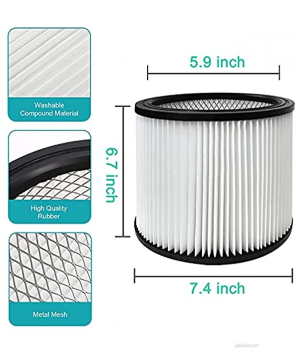 Replacement Filter for Shop Vac Filters 90304 9030400 903-04 90350 Fits most Shop-Vac Wet Dry Vaccuums 5 Gallon and above,Washable Reusable Easy to Install.