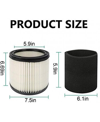 Yweller 90350 Filter Cartridge & 90585 Foam Filter Fits Shop-Vac 5 Gallon and Up Wet & Dry Vacs Compatible with Part 90304 90585-00 & 90585621+1