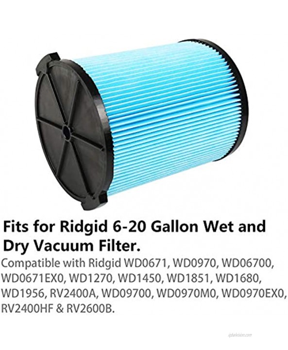 Yweller VF5000 Replacement Filter for Ridgid Shop Vac 5-20 Gallon Wet Dry 3-Layer Pleated Paper Vacuum for WD1450 WD0970 WD1270 WD09700 WD06700 WD1680 WD1851 RV2400A