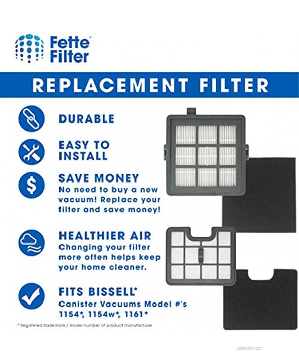Fette Filter Filter Set Compatible with Bissell Hard Floor Expert Canister Vacuum Series 1154 & 1161 Contains- 1 PreMotor 1 Sponge 1 Post Motor 1 Foam Part #s 1602084 1602085 1602086 1602094.