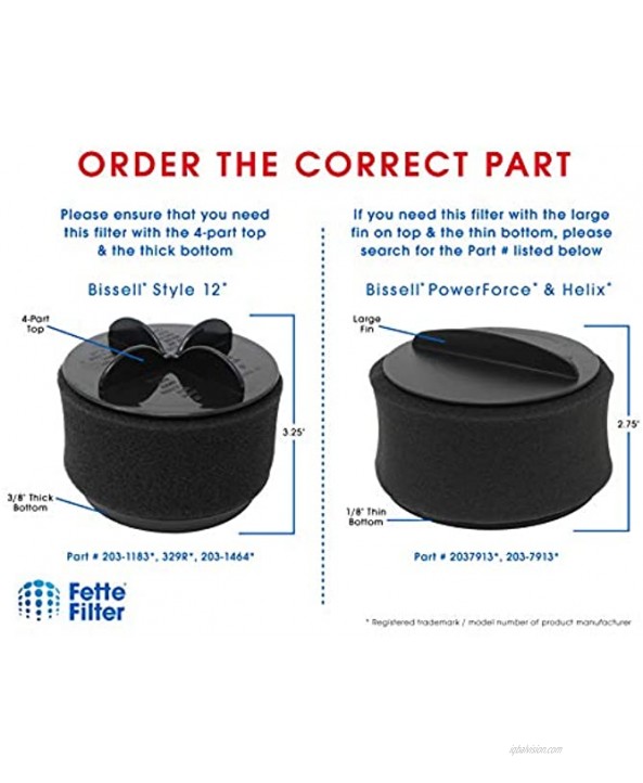 Fette Filter Filter Set Compatible with for Bissell Style 12 & PowerForce Bag-Less Vacuums. Compare to Part # 203-1402 203-8037 203-1183 2031464 & 2031215. Contains 2 of Each Part Number.