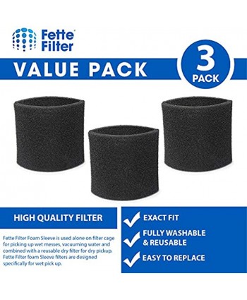 Fette Filter Foam Sleeve Vacuum Filter Compatible with ShopVac 90304 and 9058500 3 Packs Sleeves