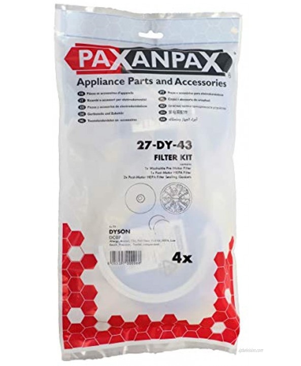 Paxanpax PFC358 Compatible HEPA & Washable Filter & Seal Set for Dyson DC07 Pack of 2 White