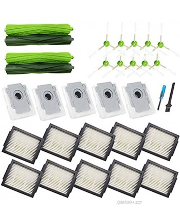 Amyehouse Replacement Parts Kit for iRobot Roomba i4+ i7 i7+ i3+ i6+ i8+ Plus Vacuum 2 Rubber Brushes & 10 High-Efficiency HEPA Filters & 10 Edge-Sweeping Side Brushes & 5 Dirt Disposal Bags