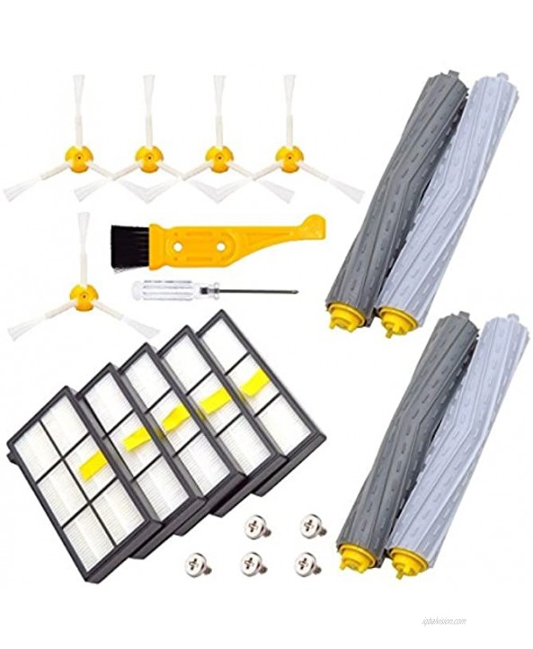 DerBlue Replacement Parts for iRobot Roomba 800 and 900 Series Vacuums with 5 Pcs Hepa Filter 5 Pcs 3-ArmedSide Brush 2 Set Tangle-Free Debris Rollers