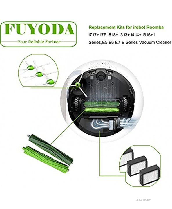 Fuyoda 26 Pack Replacement Parts Compatible for iRobot Roomba E5 E6 E7 i33150 i3+3550 i4 i6 i6+6550 i77150 i7+7550 i8 i8+ Vacuum Cleaner,2 Set of Rubber Brushes&10 Filters&10 Side Brushes