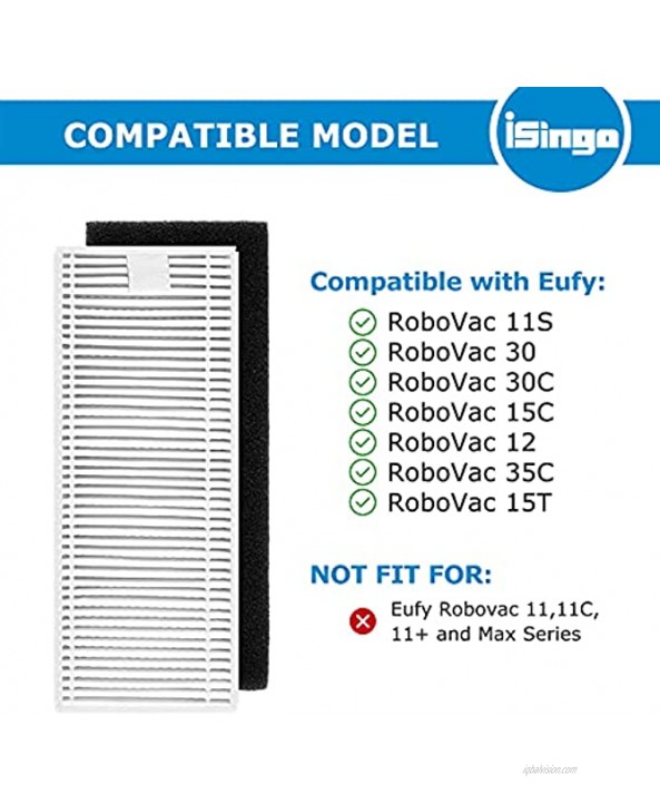 iSingo Replacement Parts Compatible with Eufy RoboVac 11S 15C 30 30C 12 35C 15T Robotic Vacuum Accessories Includes 10 Side Brushes 8 Filters 1 Main Brush 1 Pre Filter 1 Rolling Brush