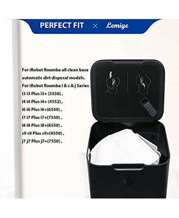 Lemige 12 Packs Vacuum Bags for Roomba i7 i7+ j7 j7+ Plus 7550 i3+ 3550 i4+ 4552 i6+ 6550 i8+ 8550 s9+ 9550 I & S & J Series Clean Base Automatic Dirt Disposal Bags 12 Bags