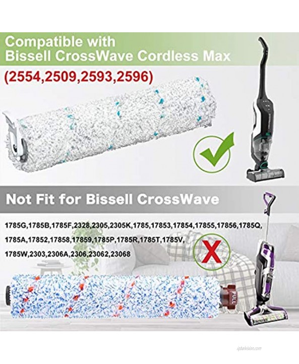 LesinaVac Replacement 2787 Brush Roll and Vacuum Filter 1866 for Bissell CrossWave Cordless Max 2554 2590 2593 2596 Series Vacuum 2 Brush Rolls and 2 Vacuum Filters
