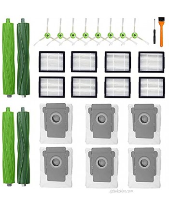 Rjnlsc 24 Packs i7 Replacement Parts for iRobot Roomba I and E Series i7 i7+ i3 i3+ i4 i4+ i6 i6+ i8 i8+ Plus E5E6E7Vacuum Cleaner,2 Set Rubber Brushes,8 Filters,8 Edge Sweeping Brushes,6 Dust Bags