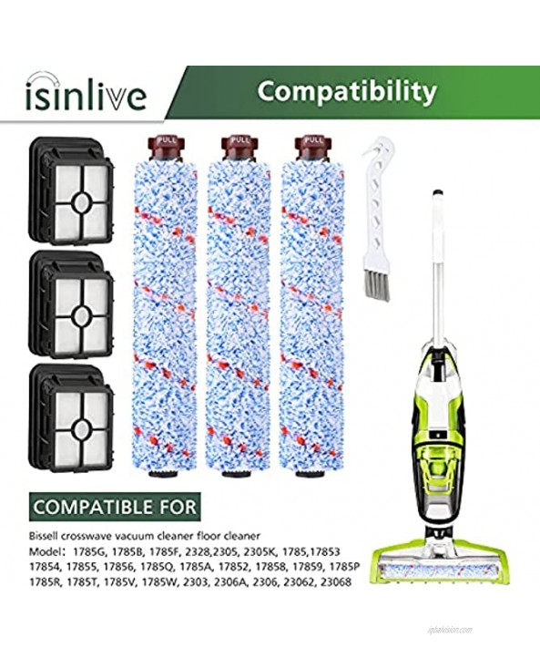isinlive 1868 Multi Surface Brush Roll Compatible for Bissell 1868 CrossWave Vacuum Models #1608683 160-8683 1608684 3+3+1