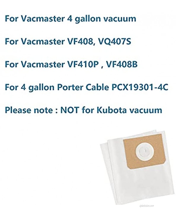 10 Packs 4 Gallon Vacuum Bag Compatible with Vacmaster Vacuum VF408 VF410P Part VFDB