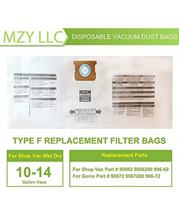 5 Pack Vacuum Bags Replacements for 10-14 Gallon Shop Vac Wet Dry Vacuum Cleaners Filter Bags Type F for Shop Vac # 90662 and Genie # 90672