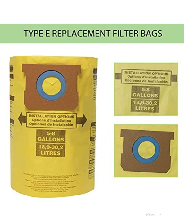 5pack 9067100 Type H Vacuum Bags Replacement for Shop Vac Bags 5-8 Gallon Part #90671 High-Efficiency Disposable Collection Filter Bag