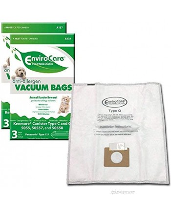 Envirocare Replacement Allergen Vacuum Bags for Kenmore Canister Type C and Q 50555 50558 50557 and Panasonic Type C-5 6 pack