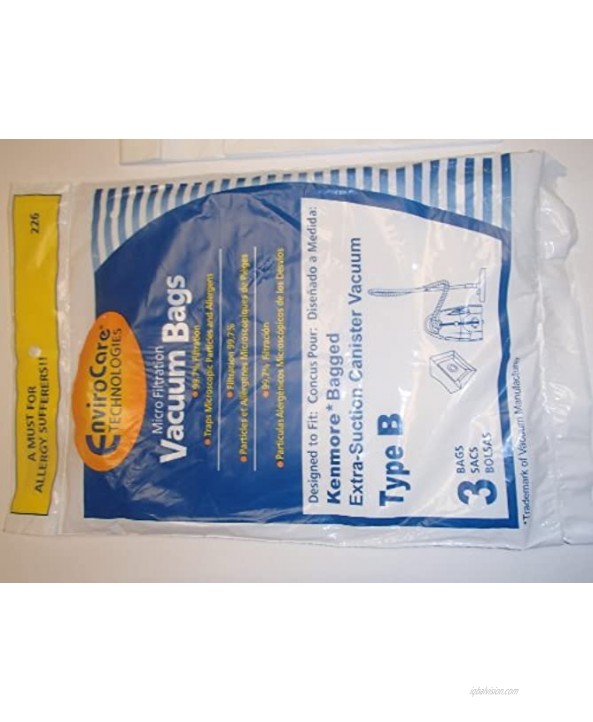 EnviroCare Replacement Micro Filtration Vacuum Bags Designed to Fit Kenmore Type B Galaxy Bagged Canister Models 3 Pack