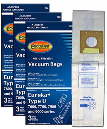 EnviroCare Replacement Micro Filtration Vacuum Cleaner Dust Bags for Eureka Bravo and Powerline Style U Upright 9 Bags