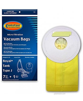 EnviroCare Replacement Micro Filtration Vacuum Cleaner Dust Bags for Royal Tank Type J. 7 Pack and 1 Filter tan