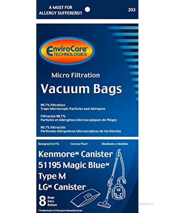 EnviroCare Replacement Micro Filtration Vacuum Cleaner Dust Bags made to fit Kenmore 51195 Magic Blue Canisters 8 pack