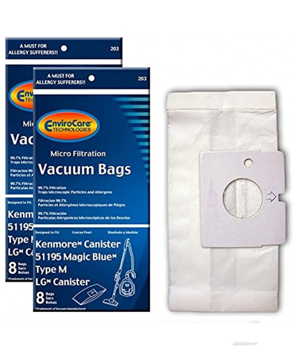 Envirocare Replacement Micro Filtration Vacuum Cleaner Dust Bags made to fit Kenmore Canister Type M 51195 Magic Blue and LG Canisters 16 bags
