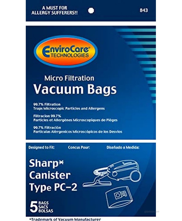 EnviroCare Replacement Micro Filtration Vacuum Cleaner Dust Bags Made to fit Sharp Type PC-2 Canisters 5 Pack