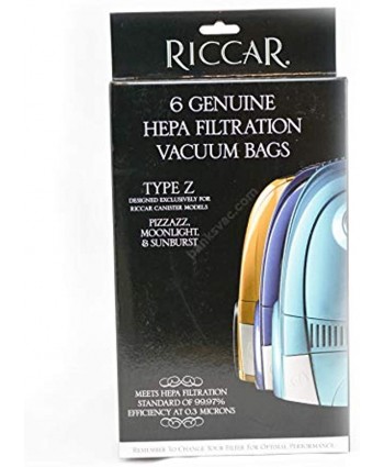 Riccar RZH-6 HEPA Bags for Moonlight  Sunburst Compact Canister Vacuums 6 pk.