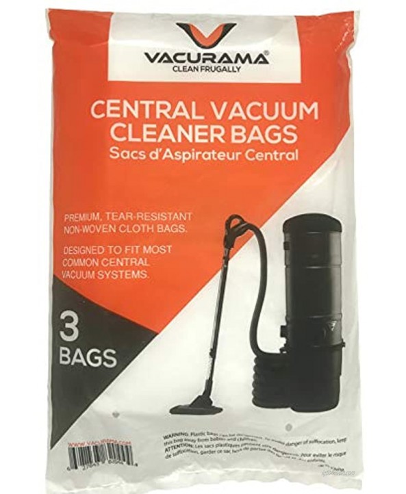 Vacurama Premium Central Vacuum Bags For Beam Electrolux Eureka Kenmore Husky Mastercraft White Westinghouse Nutone Broan Nilfisk & Other Brands Tear-Resistant Non-Woven Cloth Pack of 3