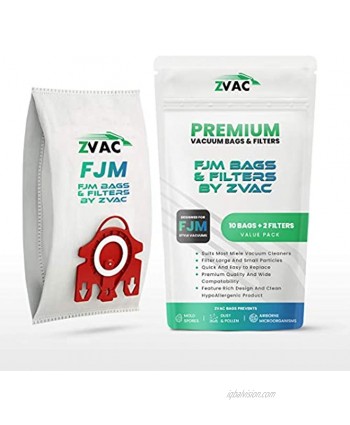 ZVac FJM Miele Replacement Vacuum Bags 10-Piece Micro-Filtration Multi-Ply Type Bag Set 4 HEPA-Style Media Filters Air-Cleaning Efficiency Snug Fit Stay Sealed Quick and Easy Connection
