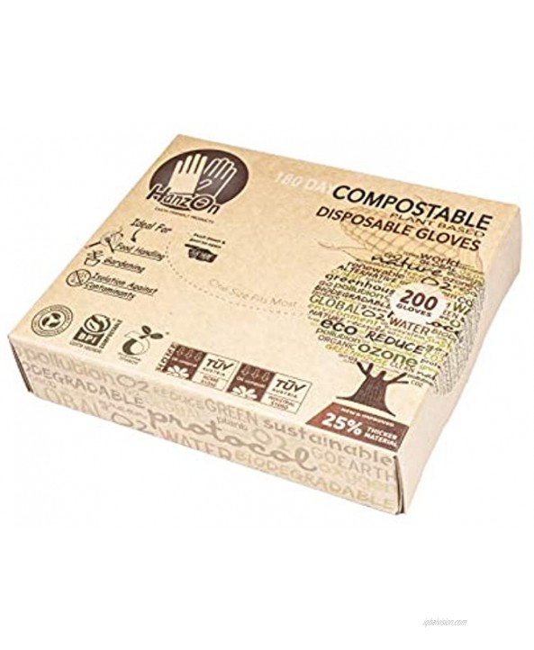 180 Day Compostable Food Prep Disposable Gloves 200 pcs Box Restaurant Grade Safe for Cooking Handling & Serving Latex & Powder Free Universal Fit for Medium & Large Hands