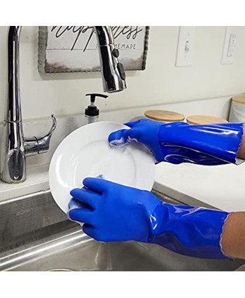 2 Pairs Rubber Household Cleaning Gloves for Kitchen Dishwashing Cotton Lined Blue Large
