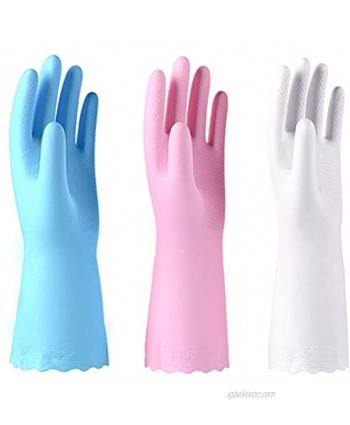 3 Pack Reusable Cleaning Gloves Latex Free Dishwashing Gloves with Cotton Flock Liner and Embossed Palm Waterproof Household Gloves for Laundry Gardening Medium …