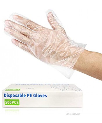 500pcs Disposable Plastic Gloves Latex Free Powder Free Clear Polyethylene Hand Gloves Non-Sterile for Cleaning Cooking Hair Coloring Dishwashing Food Handling Large 500 Count Pack of 1