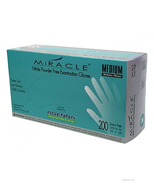 Adenna MIR165 Miracle 3.5 mil Nitrile Powder Free Exam Gloves Blue Medium Box of 200