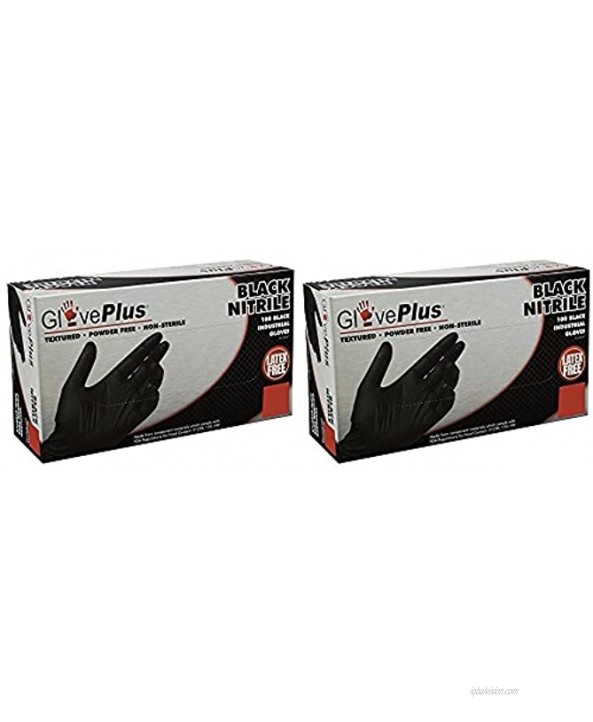 AMMEX GPNB46100-BX Nitrile GlovePlus Disposable Powder Free Industrial 5 mil Large Black 2 Boxes of 100