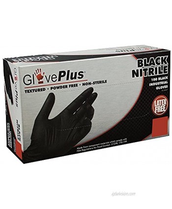 AMMEX GPNB46100-BX Nitrile GlovePlus Disposable Powder Free Industrial 5 mil Large Black 2 Boxes of 100