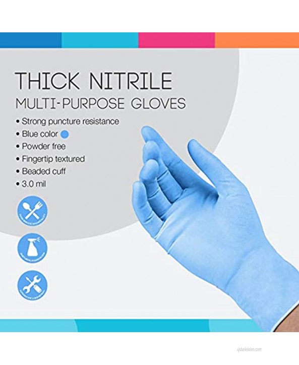 ASAP Thick Nitrile Powder Free Multi-purpose Gloves Disposable 3.0 mil Blue Large Box of 100