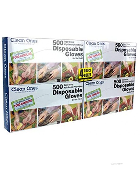 Clean Ones 2000-Count Disposable Food-Safe One Size Poly Gloves Pack of 4 2000 Clear 2000 Count