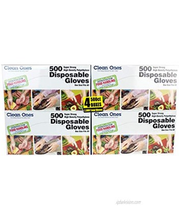 Clean Ones 2000-Count Disposable Food-Safe One Size Poly Gloves Pack of 4 2000 Clear 2000 Count