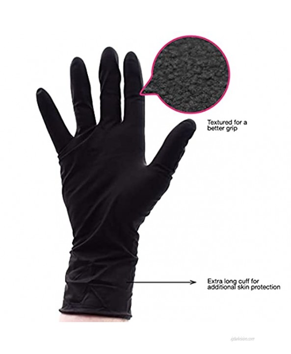 Colortrak Premium Grip Reusable Gloves 4 Pairs 8 Gloves Total Powder Free Latex Durable and Chemical Resistant Textured for Better Grip Extra Long Cuff Washable Black Medium