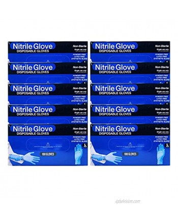 CTB Disposable Nitrile Gloves Size Large Case of 1000 Gloves 10 Boxes of 100 Gloves Latex Free Powder-Free Multi Purpose Dispenser Box CTBNMNGLGCS