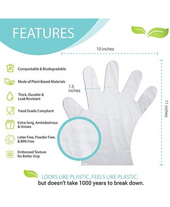 Eco Gloves Individually Wrapped Compostable Gloves | Plant-Based & Eco-friendly | For On-the-Go Protection Cleaning Food Handling Pet Care | One Size Fits Most | Clear
