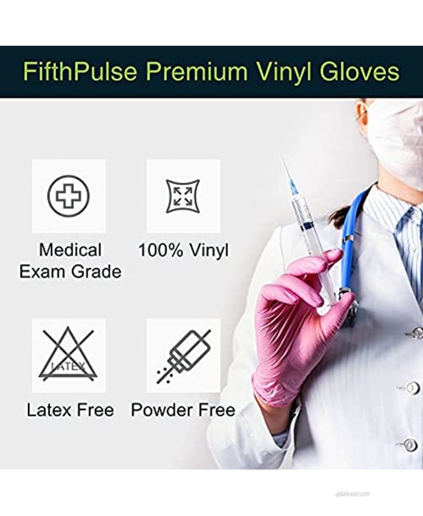 FifthPulse Pink Vinyl Disposable Gloves 50 Pack