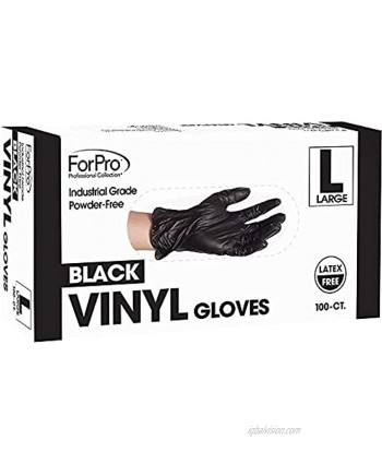 ForPro Disposable Vinyl Gloves Black Industrial Grade Powder-Free Latex-Free Non-Sterile Food Safe 2.75 Mil. Palm 3.9 Mil. Fingers Large 100-Count