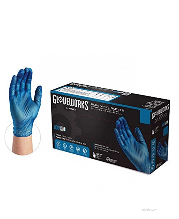 GLOVEWORKS Blue Vinyl Industrial Gloves Box of 100 3 Mil Size Large Latex Free Powder Free Food Safe Disposable Non-Sterile IVBPF46100-BX