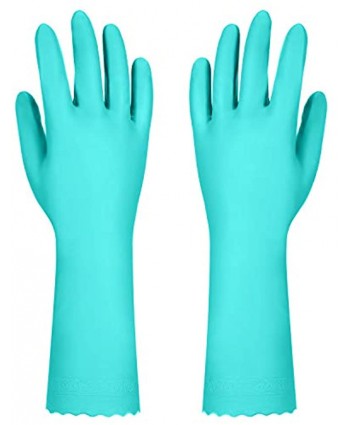 Household Dishwashing Cleaning Gloves with Latex Free Cotton Lining,Kitchen Gloves 2 Pairs blue+blue Large
