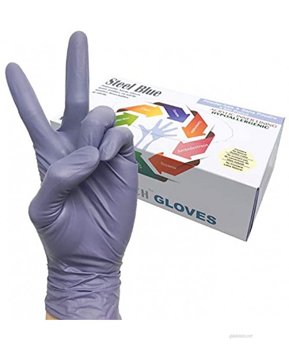 Infi-touch Heavy Duty Steel Blue Nitrile Gloves 9.5 Length Powder Free 6 Mil Thickness 100 Count